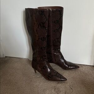 Elegant Brown Snakeskin Knee-High Boots